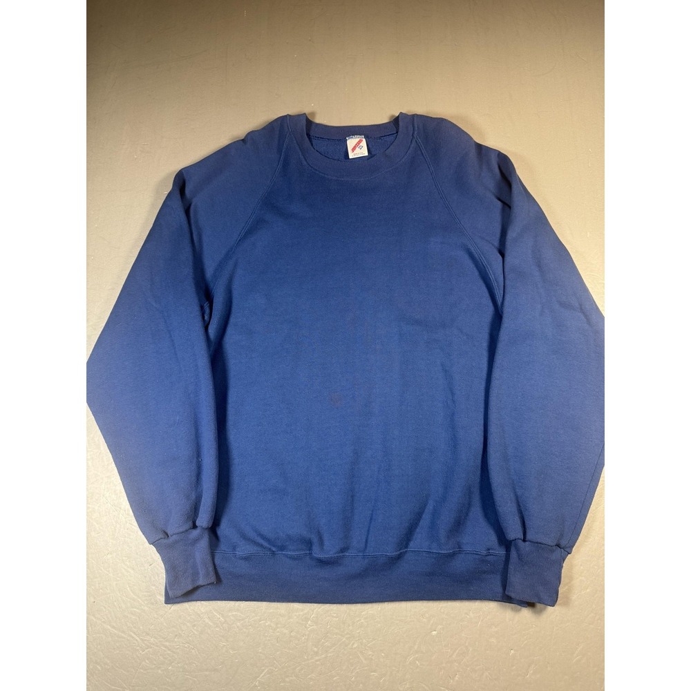 Vintage Jerzees Sweatshirt Mens XL Blue Made USA Raglan Crewneck Pullover‎ 80s